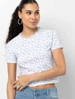 Floral Print Ribbed T-shirt