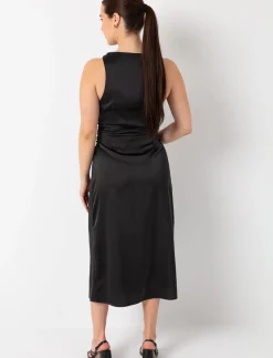 Floral Satin Dress with Gathered Waist