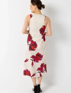 Floral Satin Dress with Gathered Waist