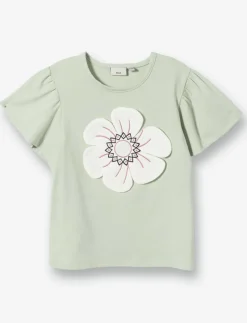 Floral T-shirt with Pleated Sleeves