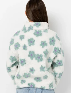 Floral Zip-up Sherpa Sweater