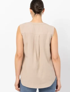 Gathered V-neck Sleeveless Blouse