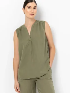 Gathered V-neck Sleeveless Blouse