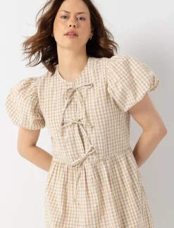 Gingham Tie-front Dress