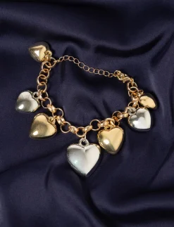 Gold and Silver-tone Heart Charm Bracelet