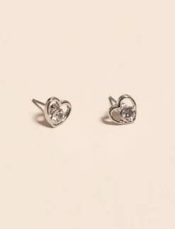 Heart Stud Earrings with Center Stone