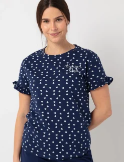 Heart-Print Ruffle-Sleeve PJ Top