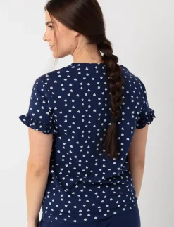 Heart-Print Ruffle-Sleeve PJ Top