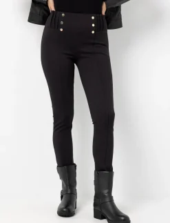 High-waisted Pants with Decorative Buttons