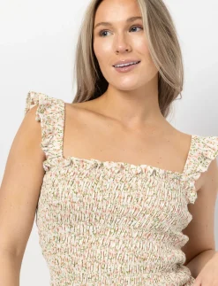 Honeycomb Tank Top with Ruffled Straps