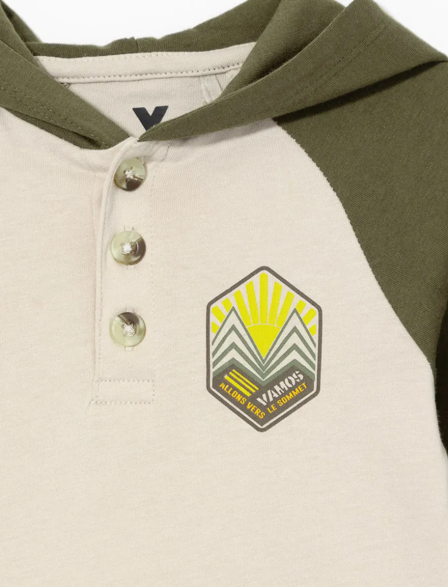 Hooded Organic Cotton T-shirt with Buttons