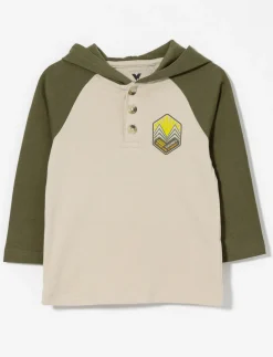 Hooded Organic Cotton T-shirt with Buttons