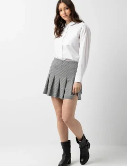 Houndstooth Pleated Mini Skirt