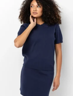 Knit Polo-collar T-shirt