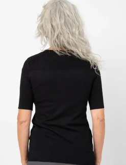 Knit Short-sleeve Sweater with Decorative Buttons