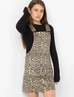 Leopard Print Overall Dress - Teen Girl