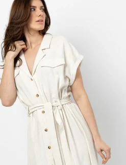 Linen Dress with Tie Belt