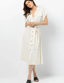 Linen Dress with Tie Belt