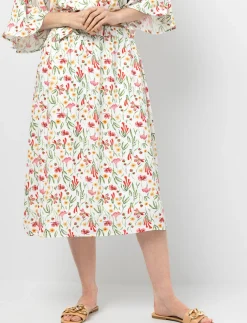 Long Flared Floral Print Skirt
