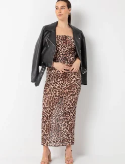Maxi Printed Dress with Gathered Sides