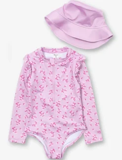 One-Piece Swimsuit with Matching Hat - Little Girls