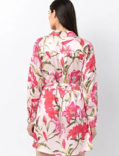 Patterned Satin Shirt Dress