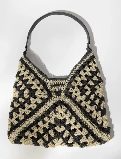 Patterned Straw Tote Bag