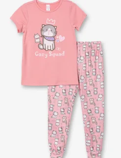 2-Piece Cat Print Pajama Set