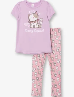 2-Piece Cat Print Pajama Set