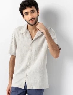 Plain Short-sleeved Cotton Gauze Shirt