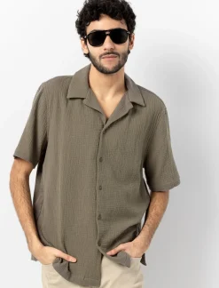 Plain Short-sleeved Cotton Gauze Shirt