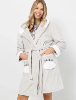Plush Bathrobe with Cat Pockets