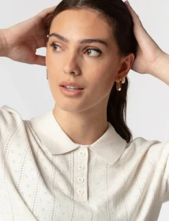 Pointelle-knit Polo