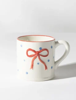 Polka Dot Ceramic Mug with Bow