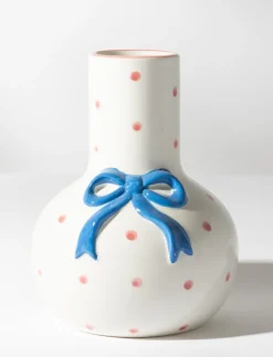 Polka Dot Ceramic Vase with Bow