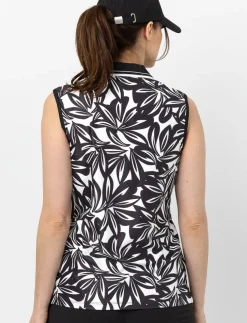 Polo Collar Tank Top with Floral Print