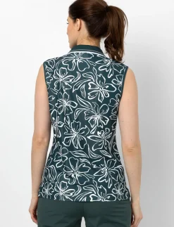 Polo Collar Tank Top with Floral Print