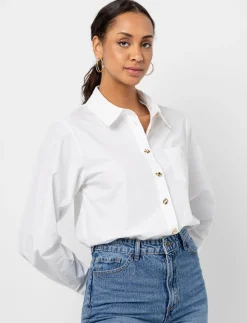 Poplin Shirt with Gold Buttons