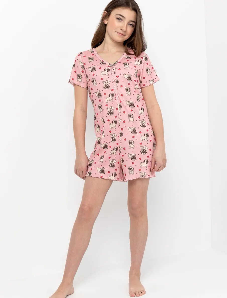 Printed Button-front PJ Romper