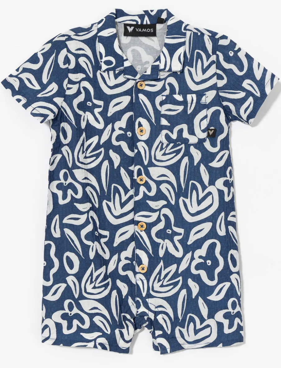Printed Button-front Romper
