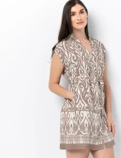 Printed Dolman Dress with Belt