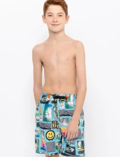 Printed Elastic-waist Boardshorts