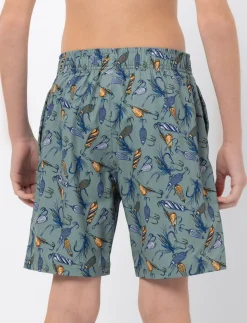 Printed Elastic-waist Boarshorts