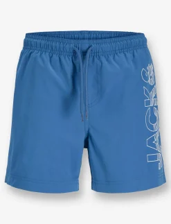 Printed Elastic-waist Swim Shorts