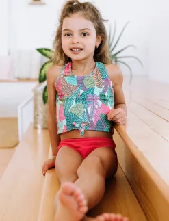 Printed Front-tie 2-piece Swimsuit - Little Girl
