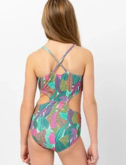 Printed Front-tie 1-piece Swimsuit