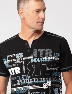 Printed Henley Collar T-shirt