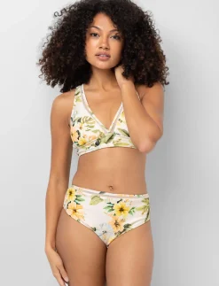 Printed Mesh Detail Bikini Top