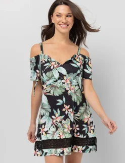 Printed Off-shoulder Swim Cover-up Tunic