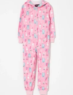 Printed 1-piece Onesie with animal-ear Hood